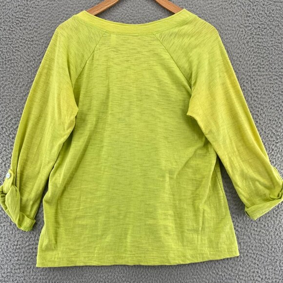 Chicos Top Womens 1 US Medium Green Roll Tab Long Sleeve Ruched Collar Pullover* - Picture 3 of 11